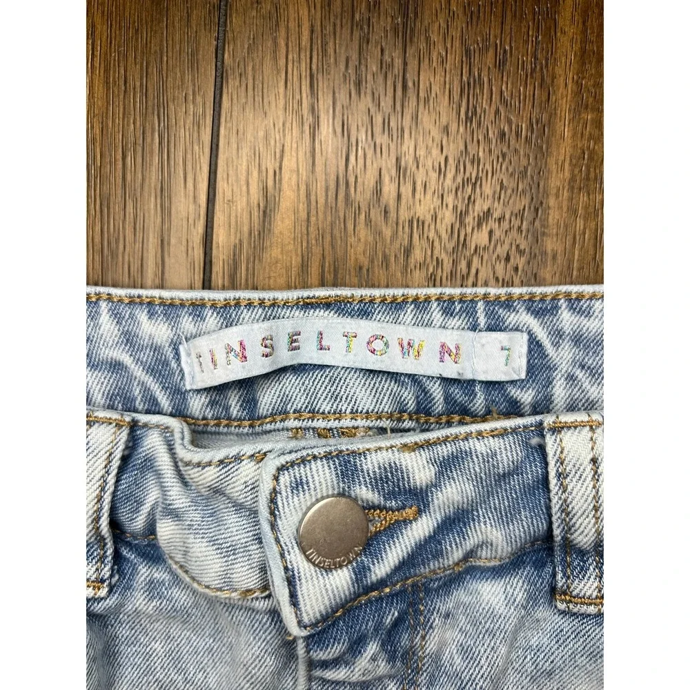 Tinseltown Juniors Size 7 Light Wash Distressed High‎ Rise Skinny Jeans Raw Hem
